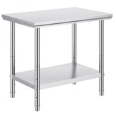 Stainless Steel Prep Table, 35 x 24 x 31 Inch, 700 lbs Load Capacity, Heavy Duty Metal Worktable with 3 Adjustable Height Levels, Commercial Workstation for Kitchen Garage Restaurant Backyard